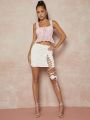 Mienne 3D Rosette Lace Up Side Ruched Bodycon Skirt