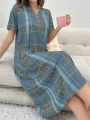 Plaid Printed Short Sleeve Sleep Dress