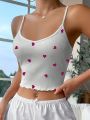 Heart Print Lettuce Trim Cami Sleep Top