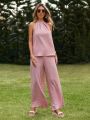 SHEIN VCAY Ladies' Solid Color Halter Top And Long Pants Two Piece Set