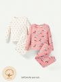 Cozy Cub Infant Girls' Cartoon Print Round Neck Long Sleeve Top And Pants Homewear Set (4pcs)