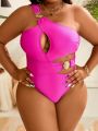 SHEIN Swim BAE Plus Size Women'S One Shoulder Hollow Out One Piece Swimsuit