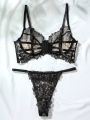 Embroidery Mesh Patchwork Sexy Lingerie Set