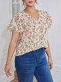 Plus Floral Print Butterfly Sleeve Blouse