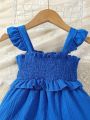 Baby Girl Summer Elastic Waist Woven Dress With Ruffled Hem