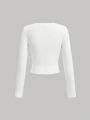 SHEIN MOD Women's Lace Splice Long Sleeve T-Shirt