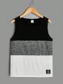 SHEIN Teen Boy's Casual Color Block Round Neck Sleeveless Sweater Vest Knitted Loose Fit