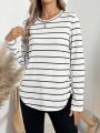 SHEIN LUNE Button Decor Striped T-shirt