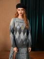 HARRY POTTER X SHEIN Argyle Pattern Drop Shoulder Sweater