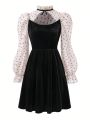 Teenage Girls' Love Heart Mesh & Korean Velvet Dress