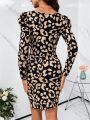SHEIN Clasi Women's Leopard Print Leg Of Mutton Sleeve Dress
