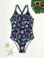 One Piece Teenage Girls' Swimsuit With 3d Artistic Star Print, Perfect For Casual Parties