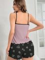 Women's Heart Butterfly Print Camisole And Shorts Pajama Set