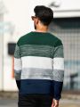 Manfinity Men'S Loose Round Neck Color Block Knitted Sweater For Casual Wear