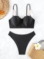 SHEIN Swim Chicsea Bikini Swimwear Set With Rhinestone Decorated Shell Edge Detail