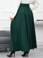 SHEIN Clasi Women'S Plus Size Solid Color High Waist Front Knot Design Long Skirt