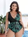 SHEIN Swim Classy Plus Size Tropical Plant Printed One-piece Swimsuit