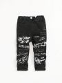 SHEIN Fashionable Printed Toddler Boys' Irregular Distressed Skinny Jeans Without Elasticity