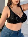 Plus Size Lace Trimmed Bra With Star Pattern Design