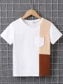 SHEIN Kids EVRYDAY Color Block Patched Pocket Tee