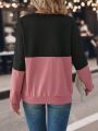 SHEIN LUNE Two Tone Half Zip Drop Shoulder Sweatshirt