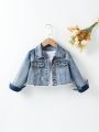 Little Girls' Casual Blue Long Sleeve Denim Jacket, Washed Style