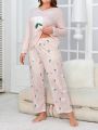 Plus Size Floral Patterned Casual Home Wear Set