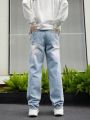 Men's Ripped Water Wash Straight Leg Jeans