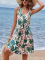 SHEIN VCAY Tropical Plant Printed Sleeveless Dress