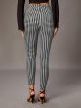 SHEIN Tall Button Decoration Houndstooth Print Skinny Pants
