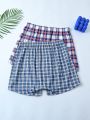 2pcs/Set Men'S Loose Fit High-Waisted Plaid Boxer Shorts