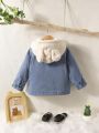 Baby Girl Flap Detail Raglan Sleeve Hooded Denim Effect Coat