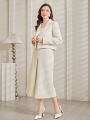 SHEIN Modely Imitation Pearl Button Jacket + Skirt Women's Two-piece Set