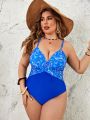 SHEIN Swim Vcay Plus Size Marble Print Patchwork One-Piece Swimsuit