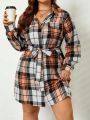 SHEIN LUNE Plus Size Plaid Belted Dress