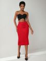 MOCHEI SHEIN X MOCHEI Midi Pleated Garter Detail Pencil Skirt