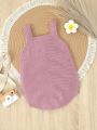 Baby Girls' Knitted Romper With Suspenders