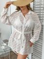 SHEIN Swim Mod Plus Size Women'S Turn-Down Collar Drop Shoulder Kimono