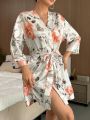 Women's Floral Print Belted Robe