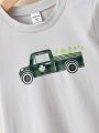 SHEIN Kids EVRYDAY Young Boys' Casual Cute Thin Car Print Short Sleeve T-Shirt For Summer