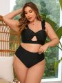 SHEIN Swim Chicsea Plus Size Swimwear Set With Hollow-Out Design And Ruffled Edges