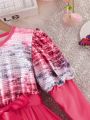 SHEIN Kids CHARMNG Young Girl Tie Dye Ruffle Trim Mesh Hem Belted Dress