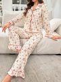 Ditsy Floral Print Contrast Piping PJ Set