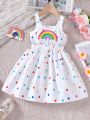 SHEIN Kids EVRYDAY Young Girl'S Cute Colorful Polka Dot And Rainbow Print Casual Dress