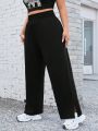 SHEIN Coolane Plus Size Loose Elastic Waist Slit Hem Pants