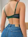 SHEIN Women's Sexy Lingerie With Green Lace Splicing And Bowknot Decor