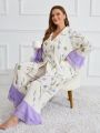 Tulip Print Plus Size Women'S Long Sleeve Pajama Set