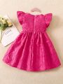 SHEIN Kids FANZEY Toddler Girls' Solid Color Rose Texture Flutter Sleeve Dress
