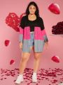 SHEIN CURVE+ Women's Plus Size Color Block Button Front Cardigan