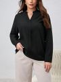 SHEIN Privé Plus Size Women's Notch Frilled Hem Collar Earring Shirt